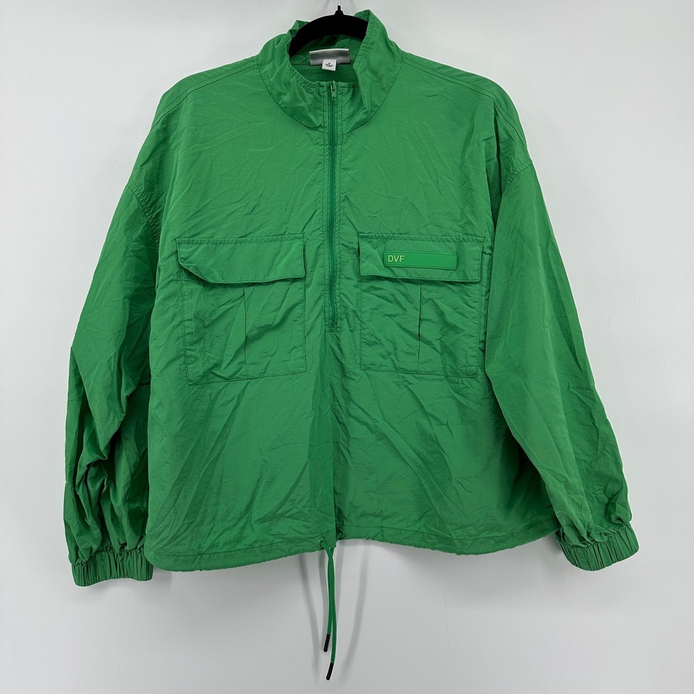 Diane von Furstenberg DVF Target Green Nylon Half Zip Windbreaker Jacket M